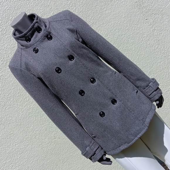 Guess Ladies (10) Button Grey Wool Blend Peaoat - Picture 9 of 16
